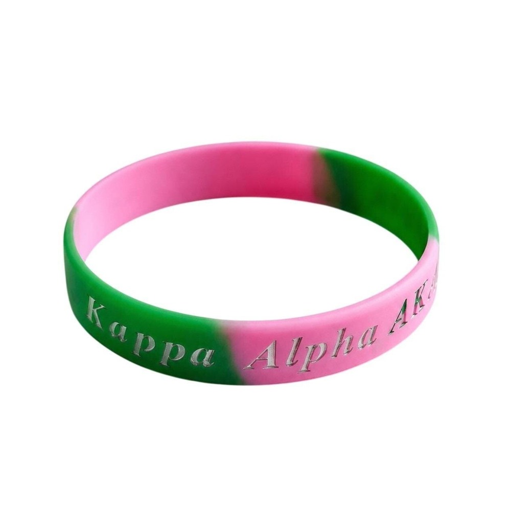 Alpha Kappa Alpha Bracelet, Pink Green Silicone Wristband, AKA Sister Gift